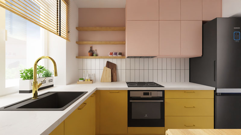 żółte fronty kuchnia różowa gdańsk
